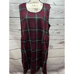 Suzanne‎ Betro Plaid Sleeveless Dress Burgundy Black White 1X